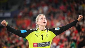 Sandra Toft har ved det igangværende EM overgået Karin Mortensen som den danske spiller med flest EM-kampe på cv'et. Foto: Jure Makovec/Ritzau Scanpix