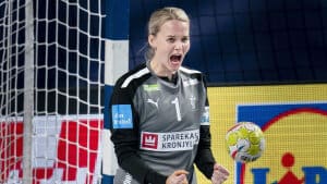 Sandra Toft havde rigeligt med grund til at skrige glæde ud i løbet af første halvleg mod Sverige. Foto: Liselotte Sabroe/Ritzau Scanpix